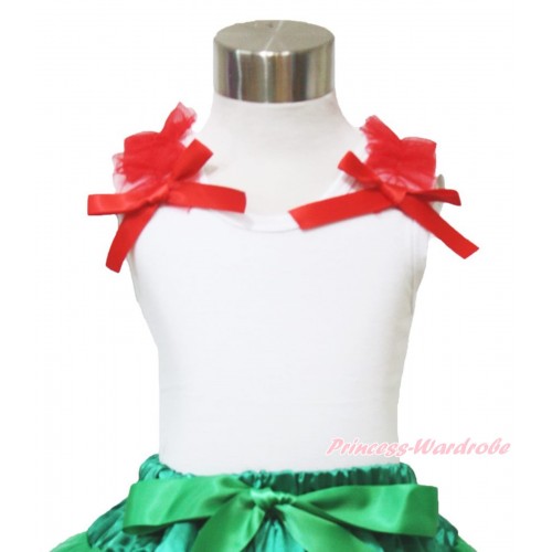 White Tank Top Red Ruffles & Bow T340 